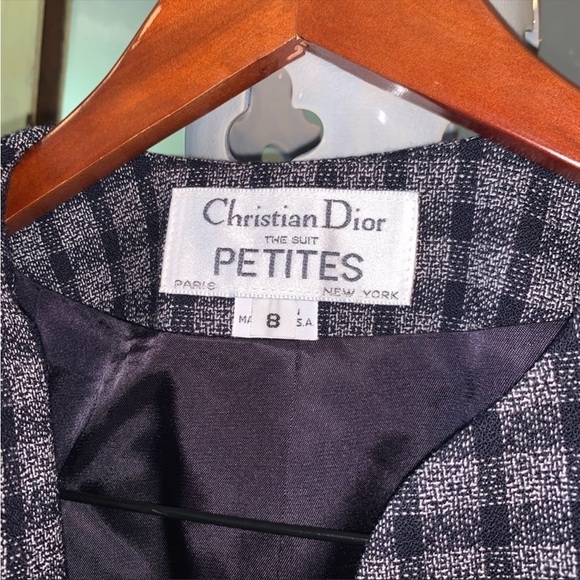 Christian Dior Vintage Double Breast 100% Wool Navy Plaid Blazer Size 8 - Picture 3 of 6